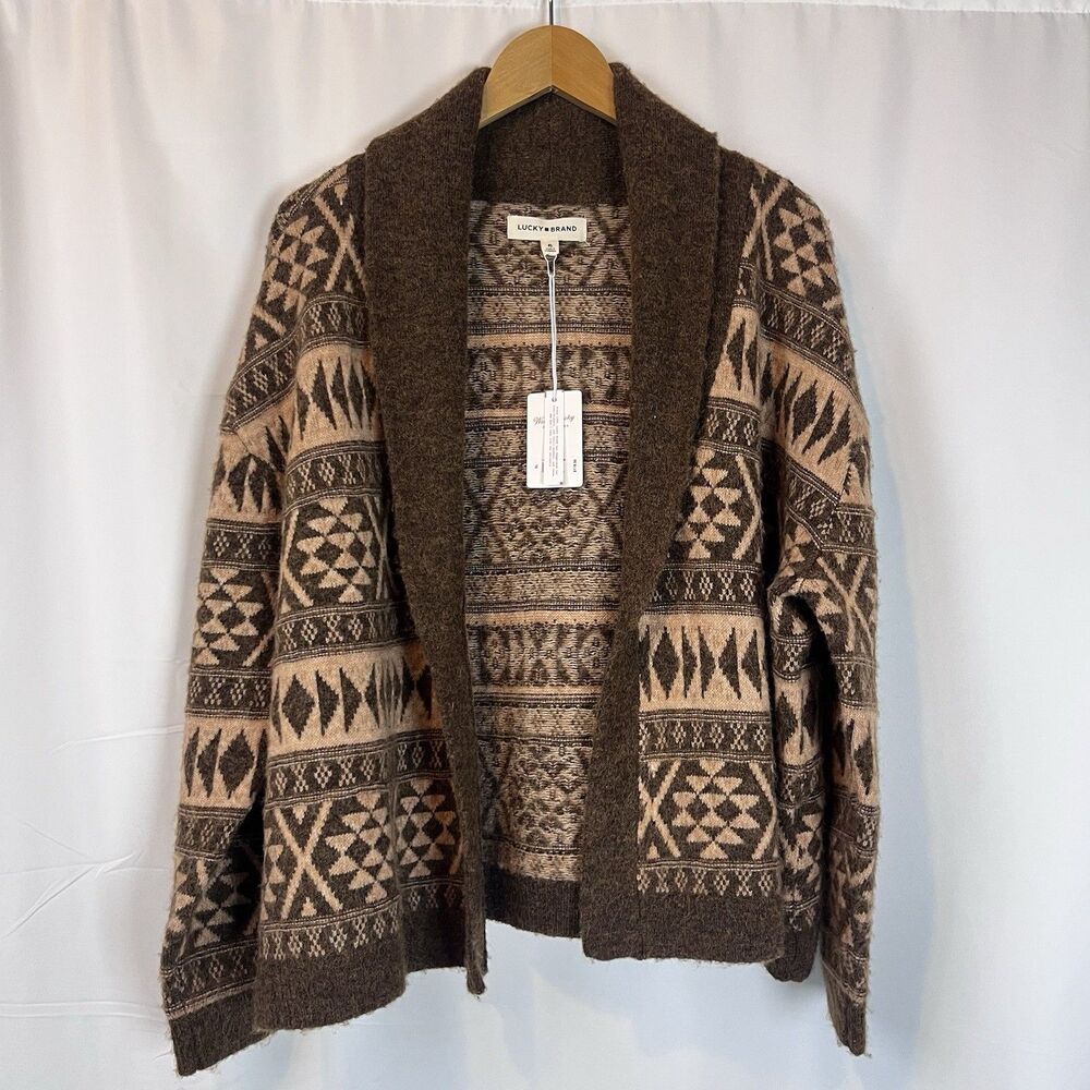 Lucky Brand NWT Southwestern Fair Isle Women's Open Cardigan Sweater Size XL